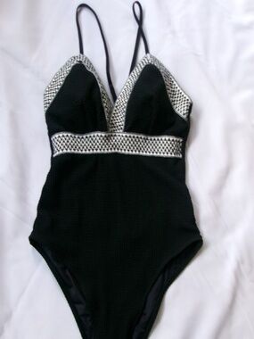 Black Boho One Piece Swimsuit Size Medium